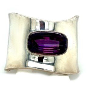 Big Bold Sterling Silver Cuff w/ Amethyst 101.1g